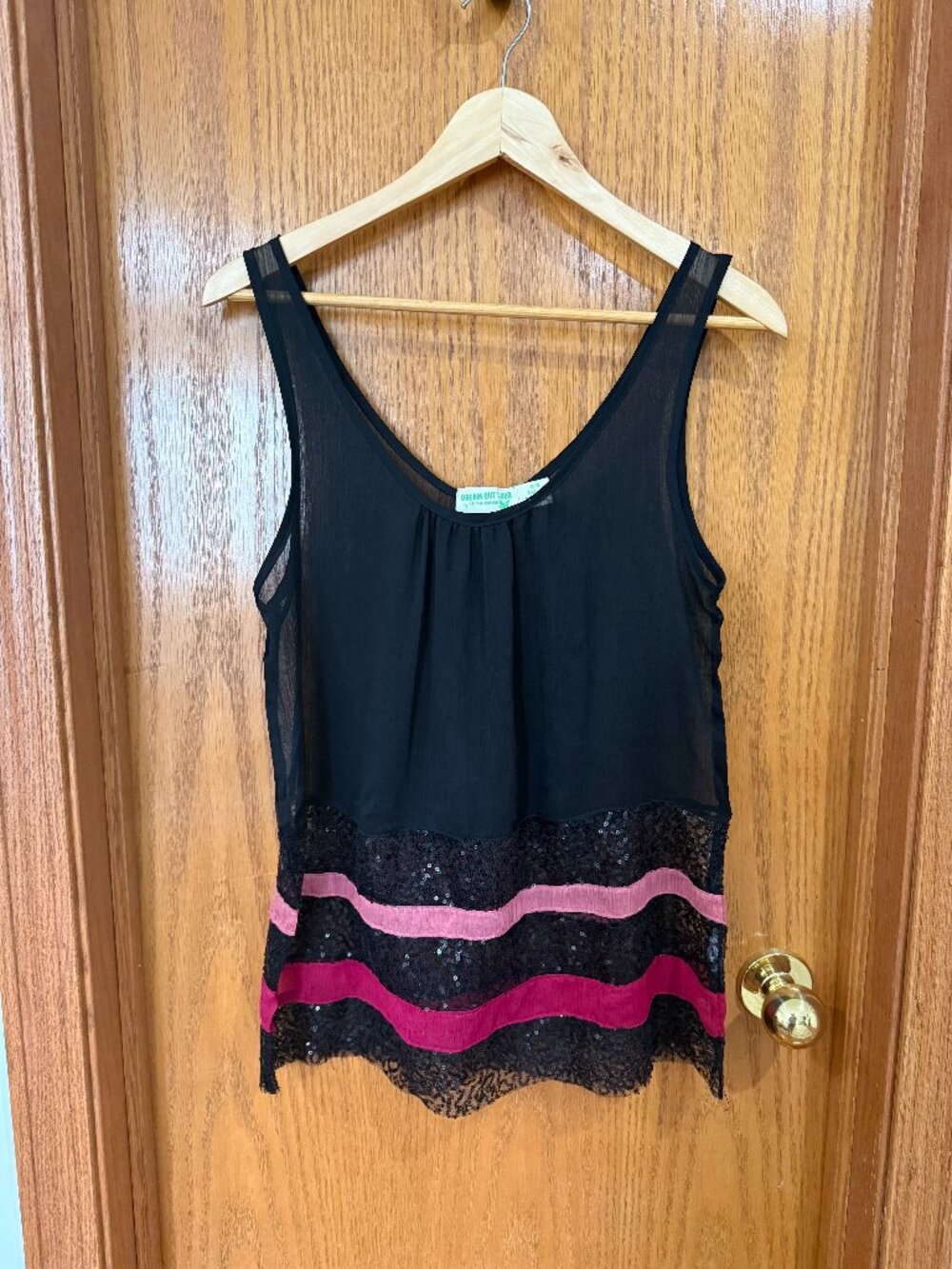 Dream Out Loud by Selena Gomez Black Pink Sequin Sheer Tank Top XL
